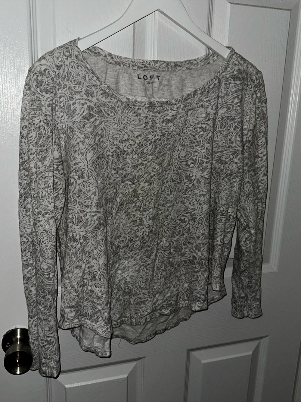 Gray and White Long Sleeve Shirt